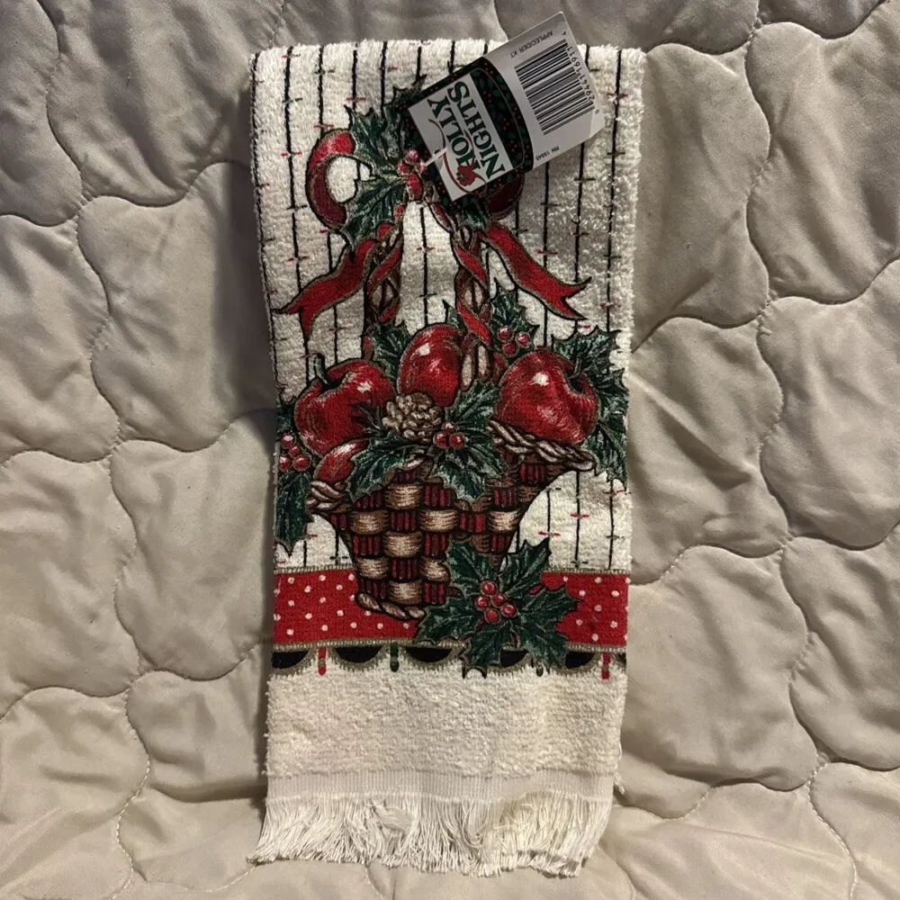 Vintage 80s Holly Nights Cannon Applecider Christmas Towel